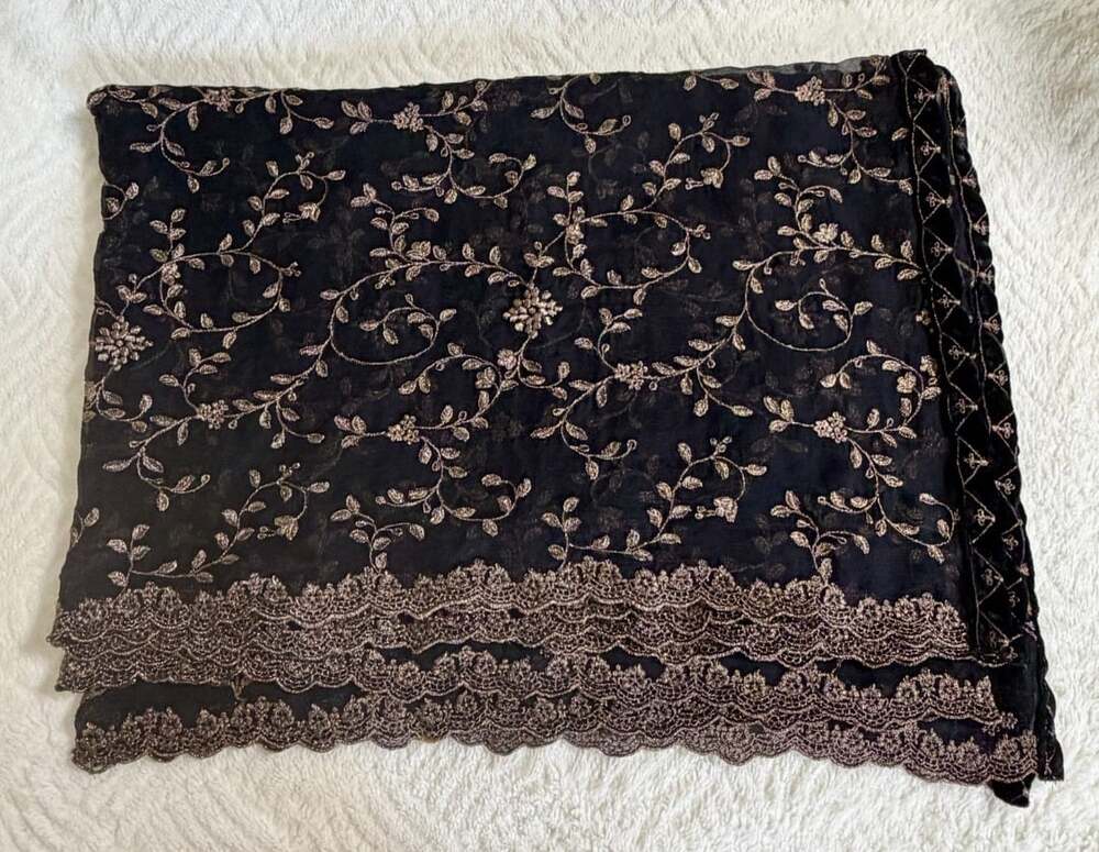 Black Chiffon Fancy Dupatta Gold/ Zari Embroidered Pakistani Indian